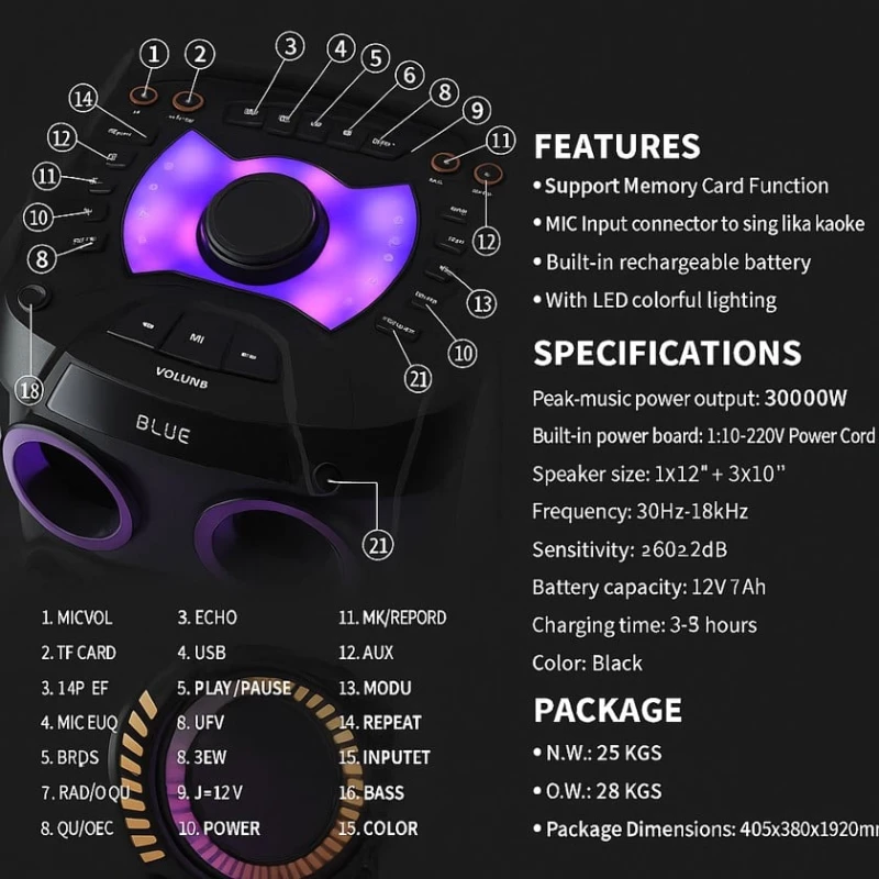 Portativ dinamik MT-1288 30000W