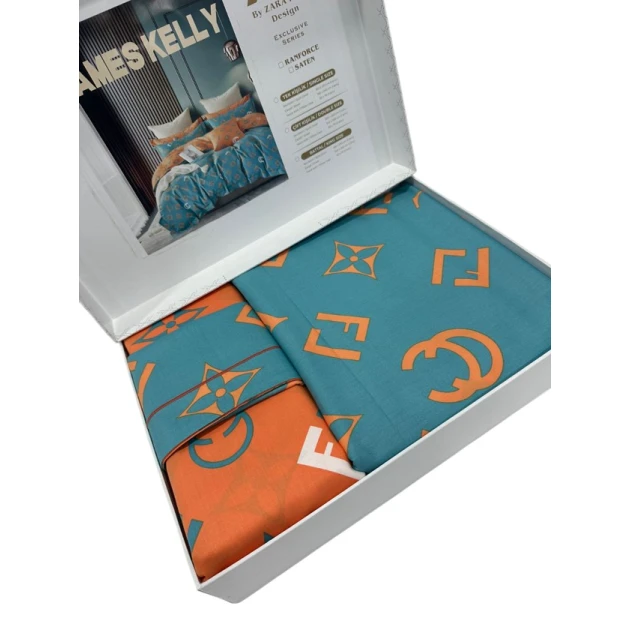 Комплект постельного белья James Kelly, люкс-сатин, синий/оранжевый, двуспальный, пододеяльник 200x230 см, простыня 240x260, 2 шт наволочки 50х70 см Комплект постельного белья James Kelly, люкс-сатин, синий/оранжевый, двуспальный, пододеяльник 200x230 см, простыня 240x260, 2 шт наволочки 50х70 см