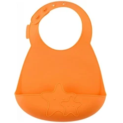 Нагрудник Giaretti Морская звезда, от 4 месяцев, силикон, с карманом, оранжевый
