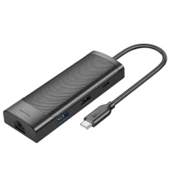 USB HUB Hoco HB44 Type-C to HDTV+RJ45+SD/TF+USB3.0+USB2.0+Type-C 2.0+PD, Черный - 6942007619004