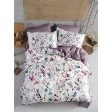 Yataq dəsti DO&GO vm143, ikinəfərlik, pambıq, (yorğan üzü 200x220 sm 1 əd+mələfə 240x260 sm 1 əd+yastıq üzü 50x70 sm 2 əd), ağ/bənövşəyi