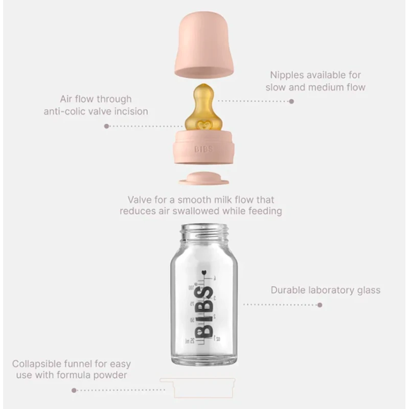 Бутылочка для кормления BIBS Baby Bottle Complete Set 0+ месяцев, 110 мл, стекло/латекс, серая (5713795238644)