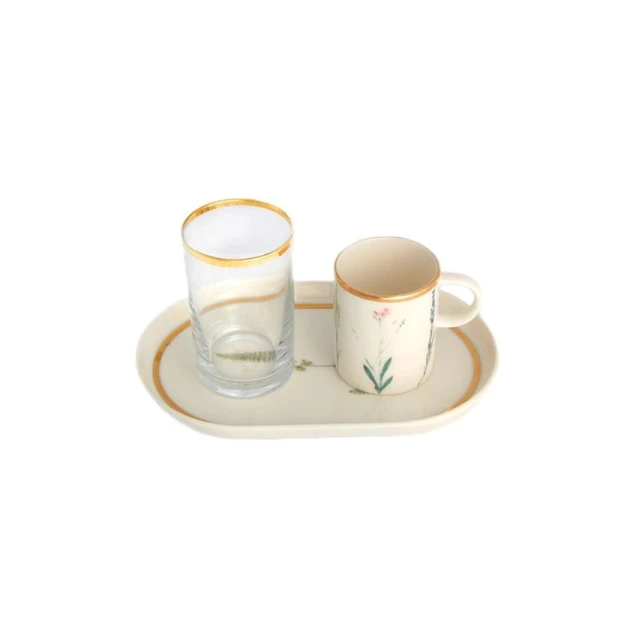 Qəhvə cütü Porland Botanical 04ALM006503 , 1 nəfərlik, 3 əd, farfor, ağ/şəffaf