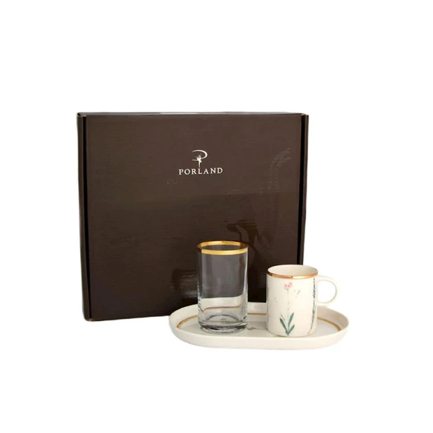 Qəhvə cütü Porland Botanical 04ALM006503 , 1 nəfərlik, 3 əd, farfor, ağ/şəffaf