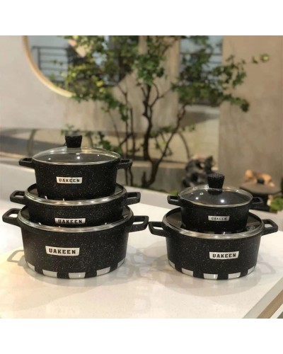 Qab-qacaq dəsti Uakeen UU-KK-001, 10 parça, qapaqları ilə, qara