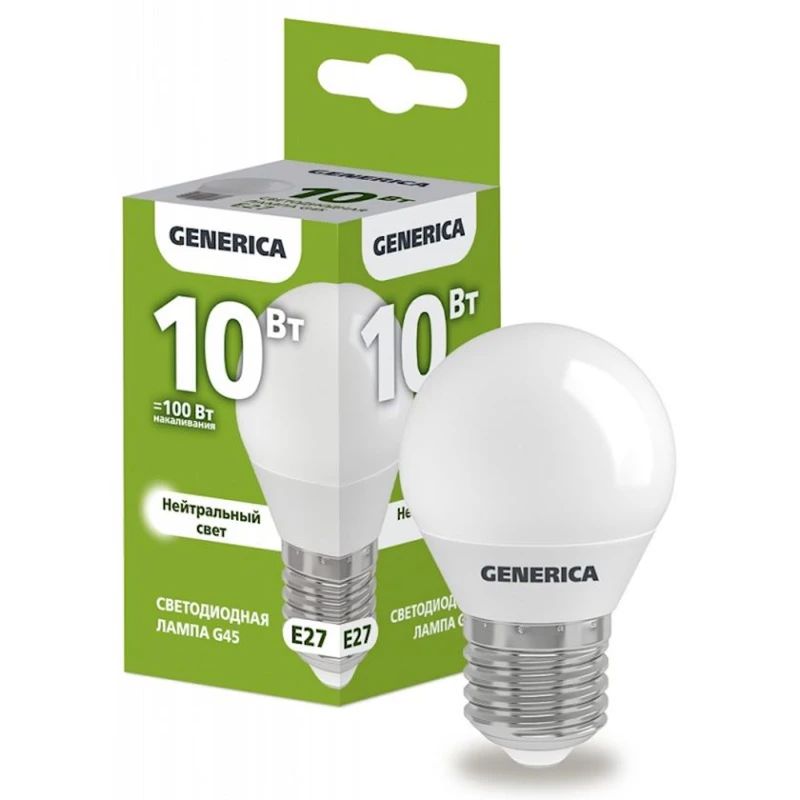 Лампа светодиодная Generica G45 E27, 10Вт, 4000К Лампа светодиодная Generica G45 E27, 10Вт, 4000К