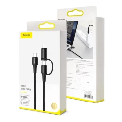 Кабель USB Baseus Twins 2 в 1 Cable Type-C to Type-C 60W (20V/3A)+iP(5V/2A) 1m Black