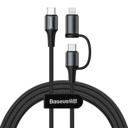 Кабель USB Baseus Twins 2 в 1 Cable Type-C to Type-C 60W (20V/3A)+iP(5V/2A) 1m Black