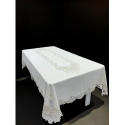 Скатерть Narlı NRl-00631, лен, белая, 160х260 см