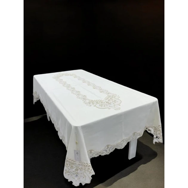 Скатерть Narlı NRl-00631, лен, белая, 160х260 см