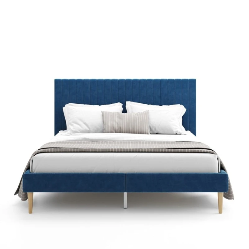Двуспальная кровать Art_ikili_yataq 20, ламинат/ткань, синяя, 120x160x200 см