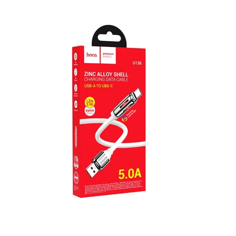 Kabel USB Hoco U136 USB-A to USB-C White