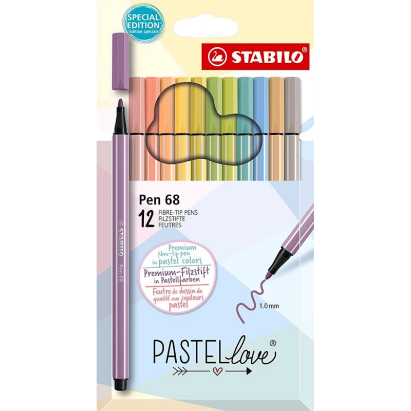 Набор фломастеров Stabilo Pen 68 Wallet Pastellove 1794261, 12 шт Набор фломастеров Stabilo Pen 68 Wallet Pastellove 1794261, 12 шт