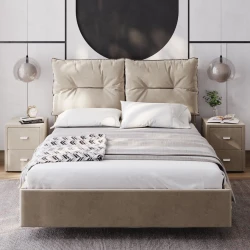 Двуспальная кровать Art_ikili_yataq (200) 44, ламинат, бежевая, 200x200x120 см