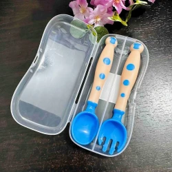 Qaşıq və çəngəl dəsti QC000003B, plastik, mavi