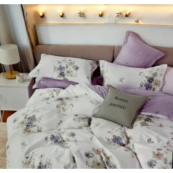 Комплект постельного белья Luxe Cotton, пододеяльник 160x220 см, простыня 250x240 см, наволочка 50x70 см, семейный, хлопок, белый/фиолетовый