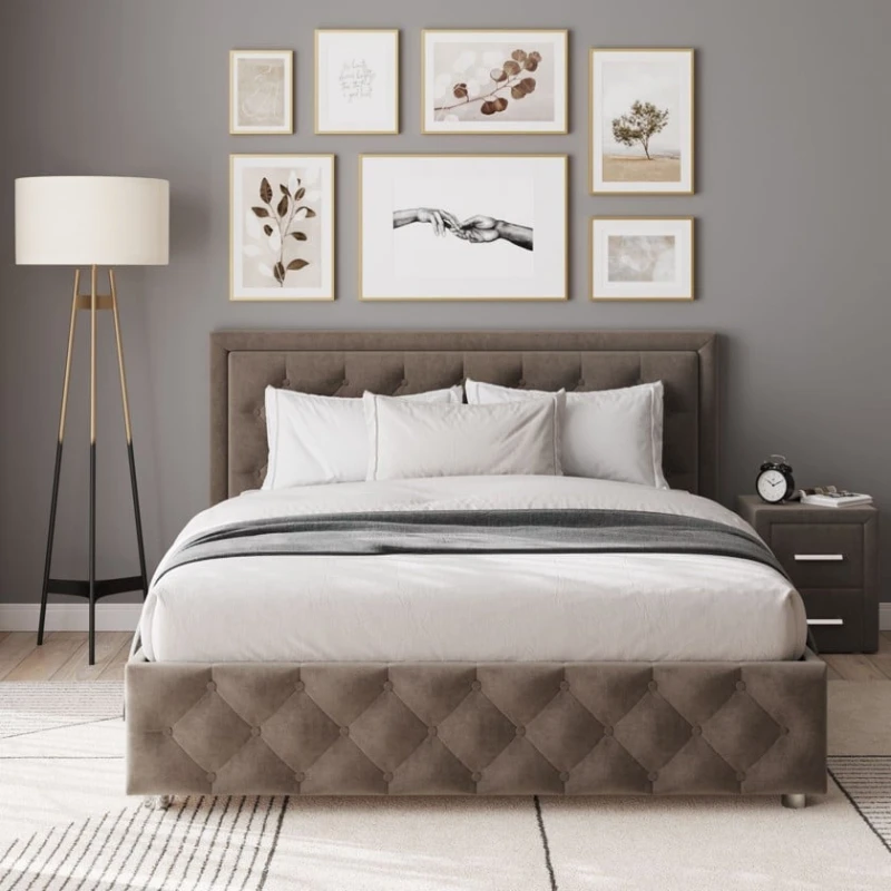 Полутороспальная кровать Art_ikili_yataq 35, ламинат, коричневая, 200x160x120 см