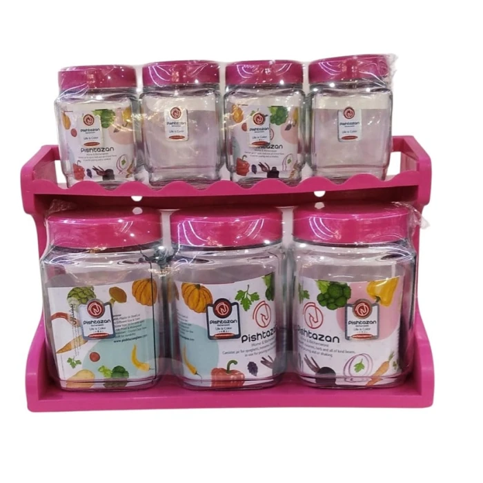 Ədviyyatlar üçün saxlama qabı dəsti Green PC-0099, şəffaf/çəhrayı, 7 əd