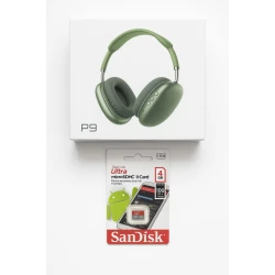 Беспроводные наушники P9 Green + Подарок карта SanDisk 4 ГБ