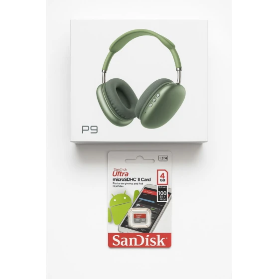 Беспроводные наушники P9 Green + Подарок карта SanDisk 4 ГБ