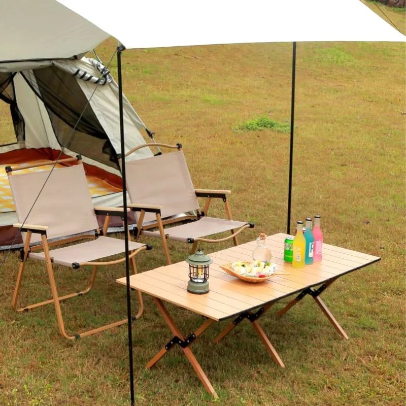 Складной стул + 2 стула бежевого цвета, металлический каркас и тканевое сиденье Складной стул + 2 стула бежевого цвета, металлический каркас и тканевое сиденье