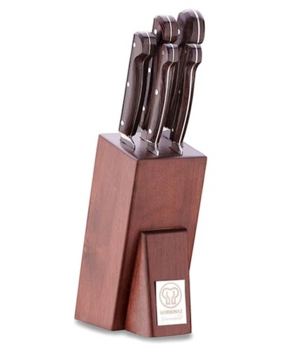 Bıçaq dəsti Korkmaz A5502, 5 əd, aşpaz bıçağı 170/155/125/100 mm, qəhvəyi