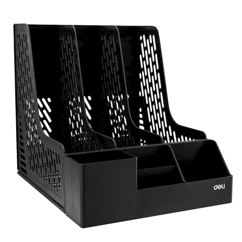 Вертикальный лоток для документов Deli 00122, пластик, черный, 3 отделения