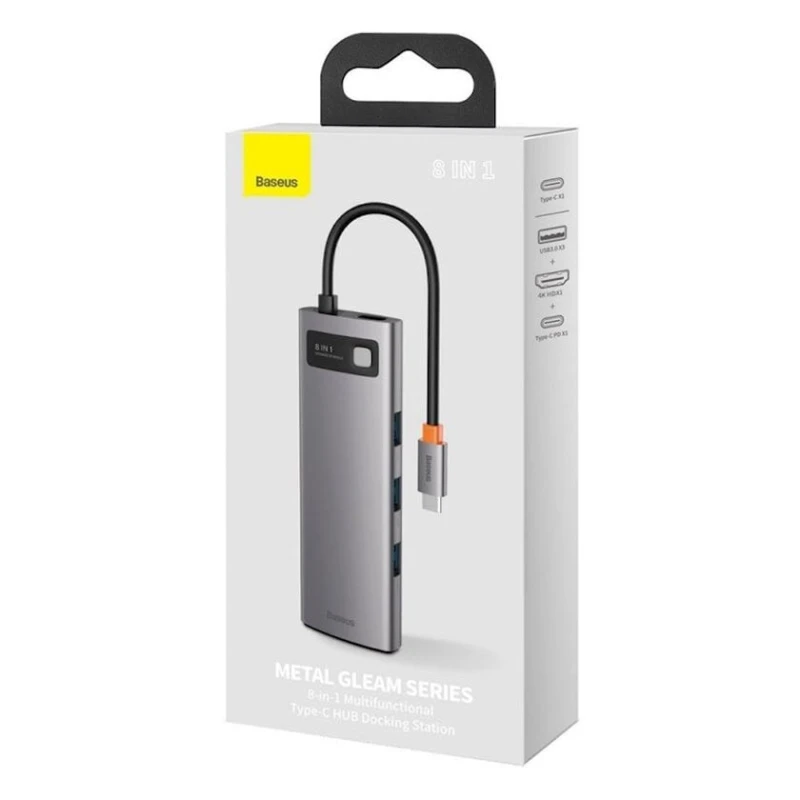 USB HUB Baseus Metal Gleam Series 8-in-1 Type-C Gray (CAHUB-CV0G)