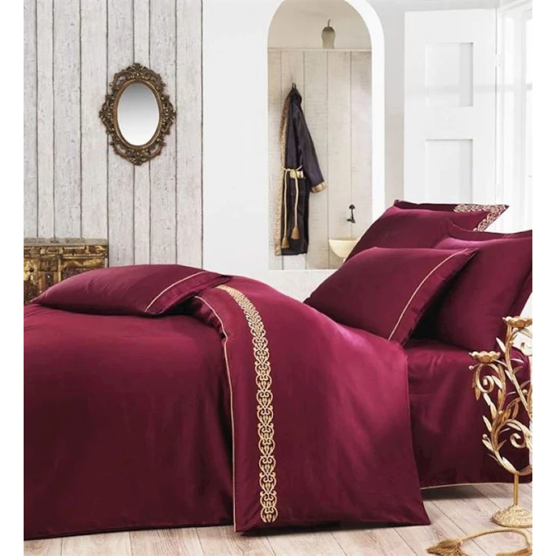 Комплект постельного белья Ecocotton, двуспальный, бордовый
