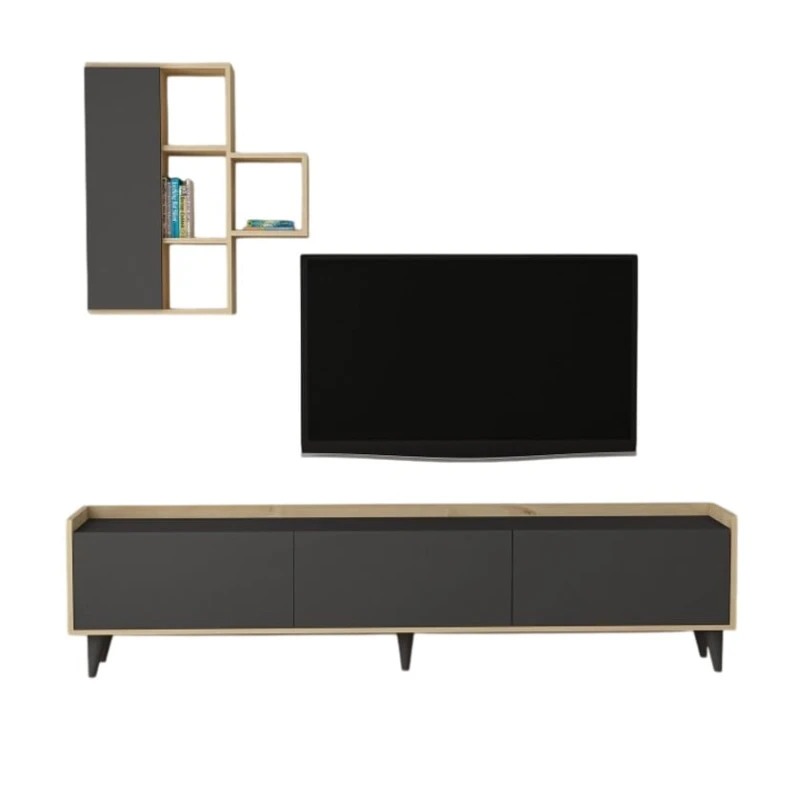 Тумба под ТВ Ev Plus 12115857, ЛДСП, антрацит/бежевый, 180x31x47 см