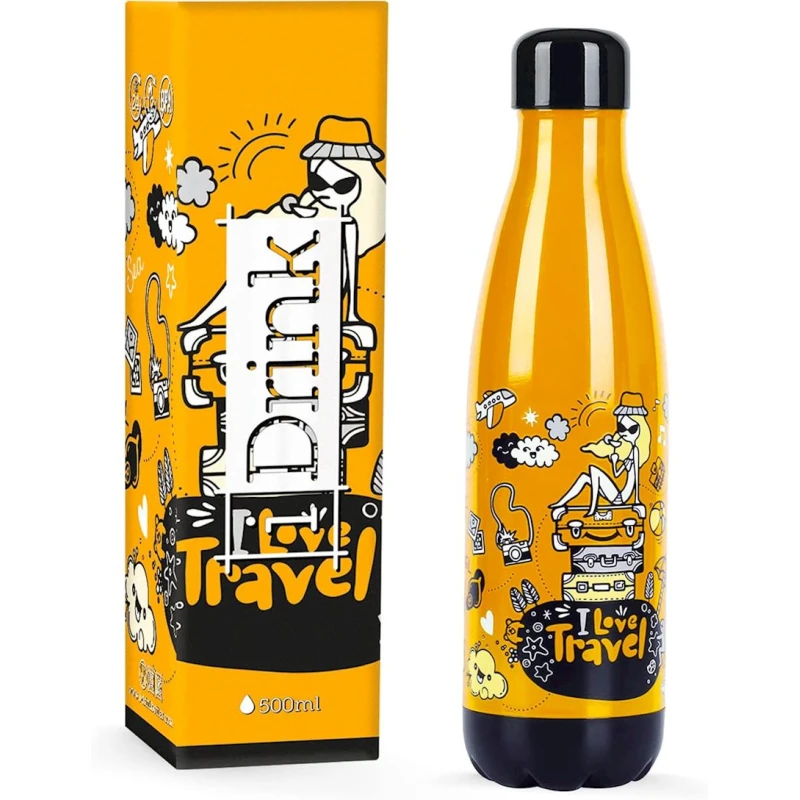 Термос I-Total ID0049 Travel Doodle, нержавеющая сталь, желтый, 500 мл