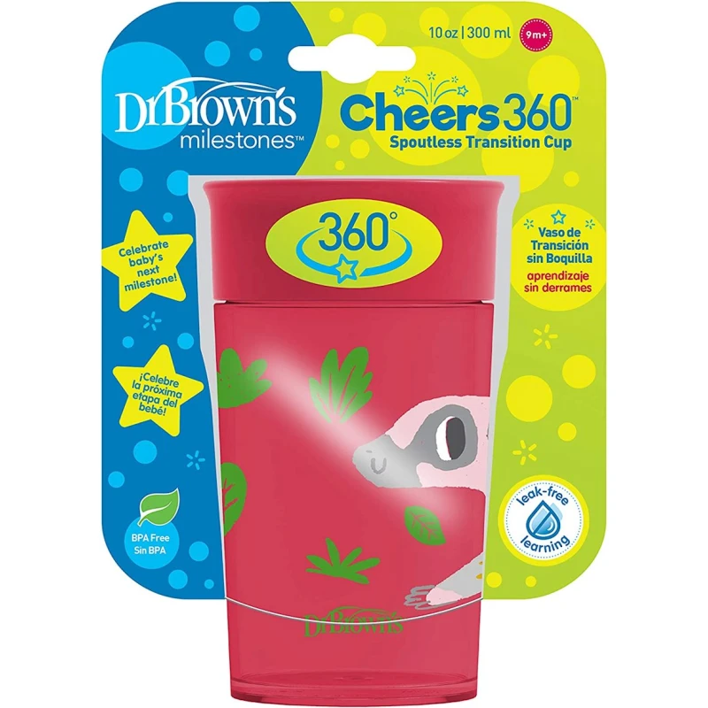 Чашка-поильник с крышкой Dr.Brown's Cheers 360 Red, 300 мл, 9 мес+