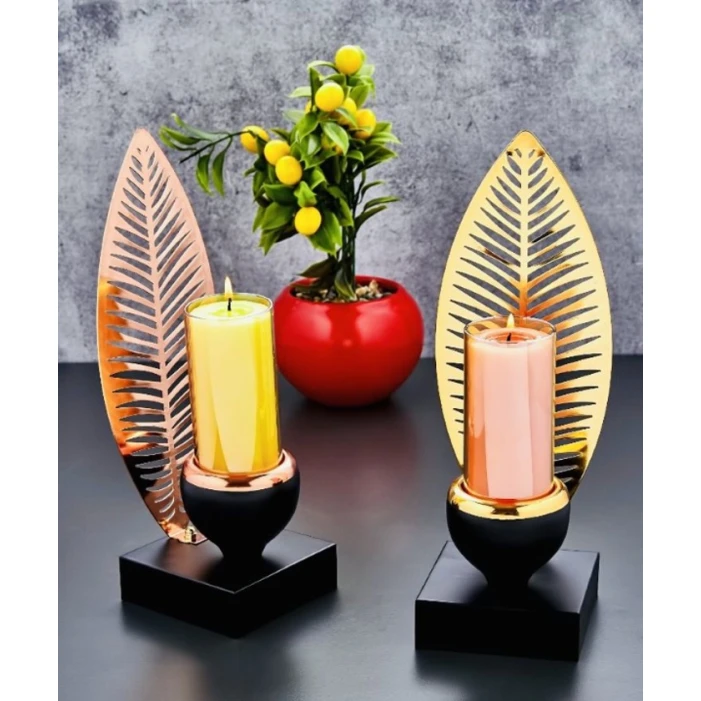 Şamdan NH_12ZCV, şüşə/metal, qara/qızılı, 10x22 sm