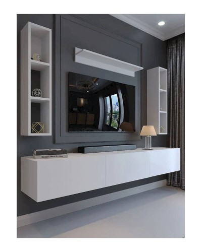 TV üçün tumba Ev Plus 12115637, LDSP, ağ, 180x35x35 sm