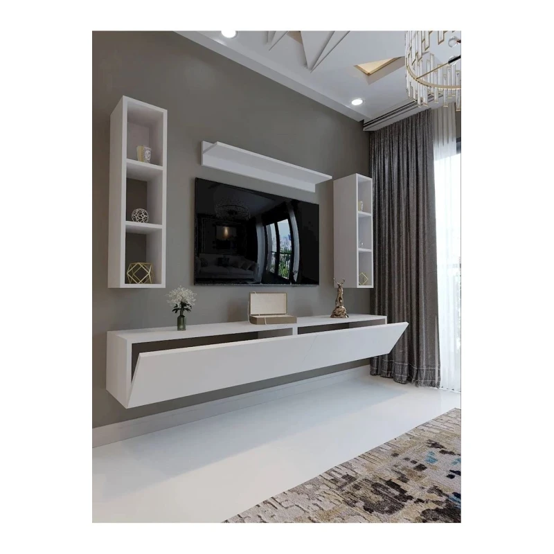 Тумба под ТВ Ev Plus 12115637, ЛДСП, белый, 180x35x35 см Тумба под ТВ Ev Plus 12115637, ЛДСП, белый, 180x35x35 см