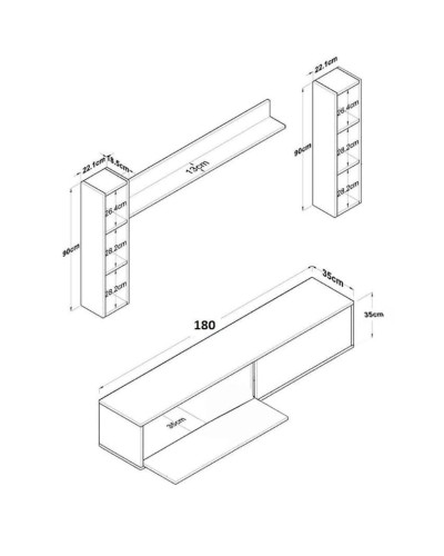TV üçün tumba Ev Plus 12115637, LDSP, ağ, 180x35x35 sm