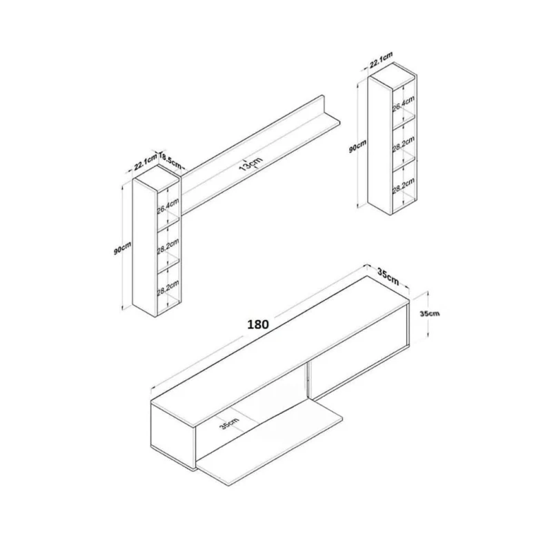Тумба под ТВ Ev Plus 12115637, ЛДСП, белый, 180x35x35 см Тумба под ТВ Ev Plus 12115637, ЛДСП, белый, 180x35x35 см