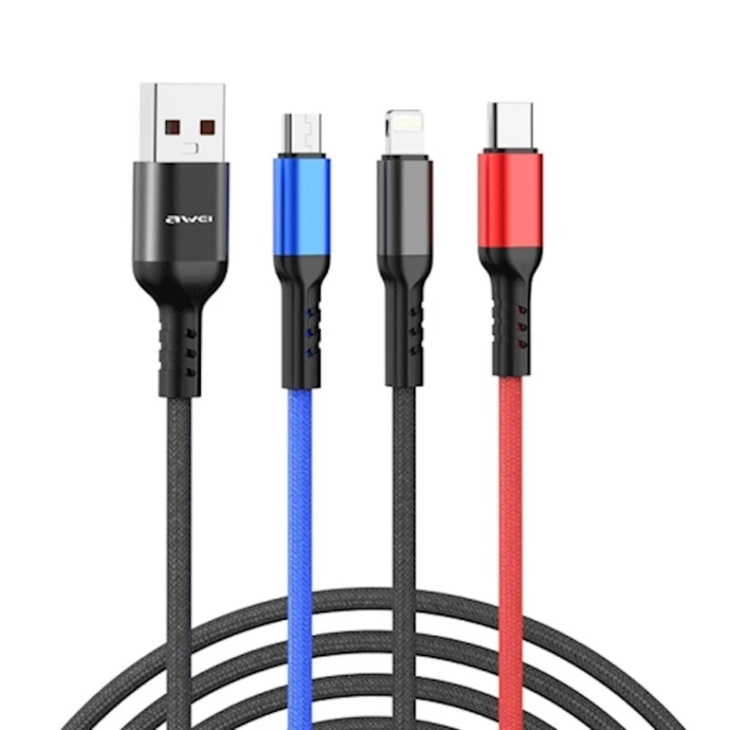 Кабель USB Awei CL-971 3в1 1.2 м , Черный