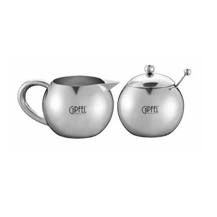 Набор сахарница и молочник Gipfel Oreole 9832, 370 мл, нержавеющая сталь, серебристый Набор сахарница и молочник Gipfel Oreole 9832, 370 мл, нержавеющая сталь, серебристый