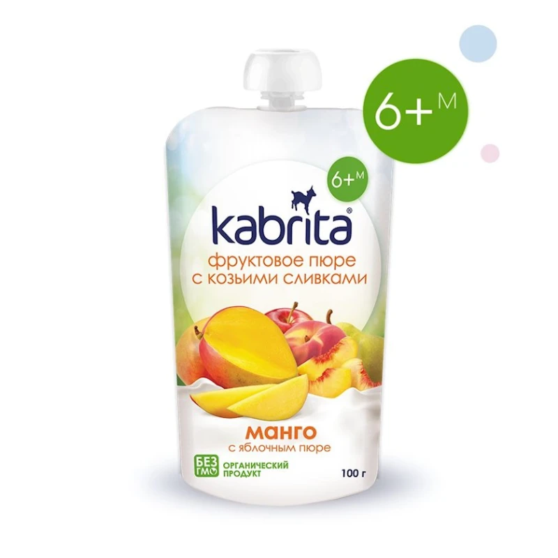 Фруктовое пюре с козьими сливками Kabrita, манго с яблочным пюре, с 6 месяцев, 100 г Фруктовое пюре с козьими сливками Kabrita, манго с яблочным пюре, с 6 месяцев, 100 г