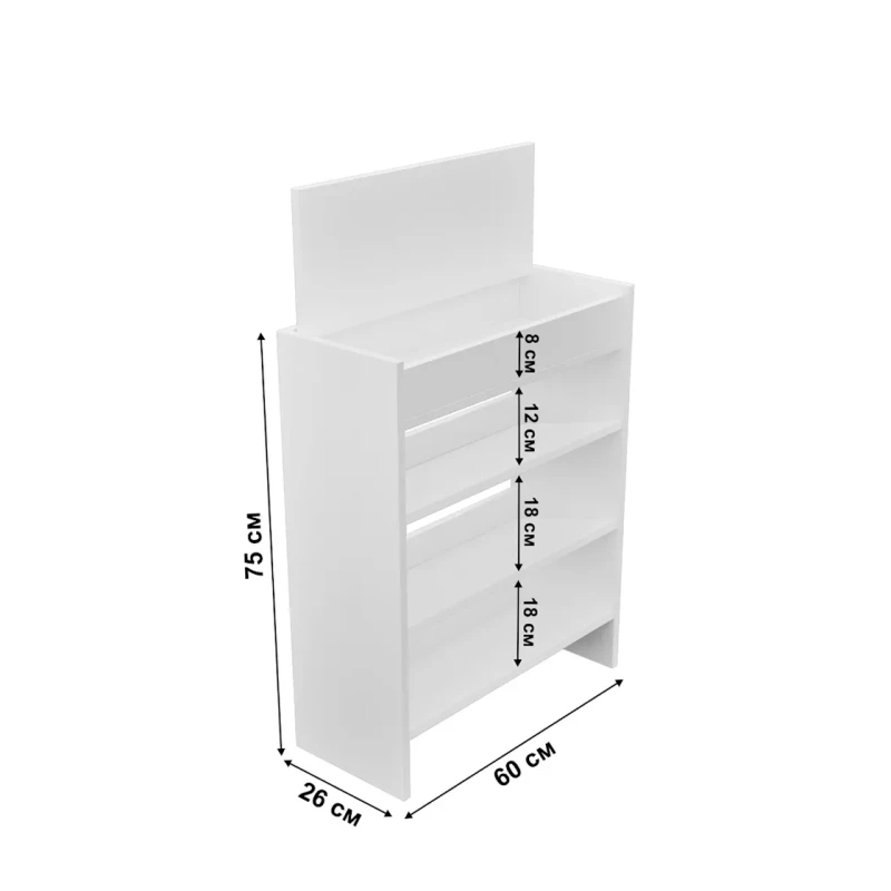 Ayaqqabı üçün altlıq, LDSP, ağ basmanaxış, 75x26x60 sm