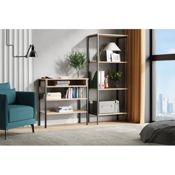 Стеллаж Mio Tesoro Joy Loft, ЛДСП/металл, черный/бежевый, 60x34x150 см Стеллаж Mio Tesoro Joy Loft, ЛДСП/металл, черный/бежевый, 60x34x150 см