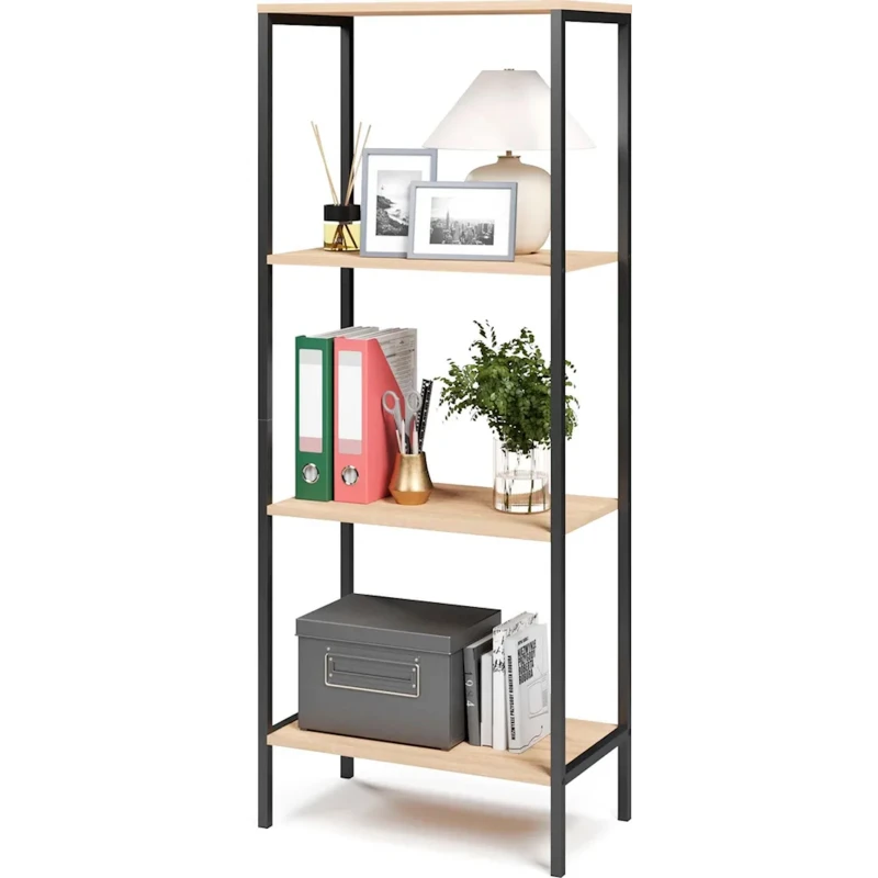 Стеллаж Mio Tesoro Joy Loft, ЛДСП/металл, черный/бежевый, 60x34x150 см Стеллаж Mio Tesoro Joy Loft, ЛДСП/металл, черный/бежевый, 60x34x150 см