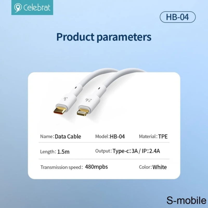 Kabel Celebrat HB-04 A-L USB to Lightning, 1.5 m, White