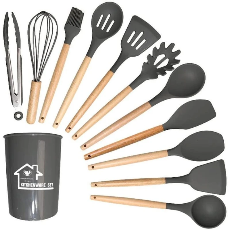 Набор кухонных принадлежностей MA-GH176, 12 предметов, силикон, серый Набор кухонных принадлежностей MA-GH176, 12 предметов, силикон, серый
