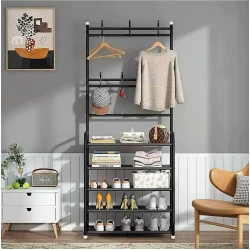 Напольная вешалка NH_DADF, 60x26x170 см, с полками, металл, черная Напольная вешалка NH_DADF, 60x26x170 см, с полками, металл, черная