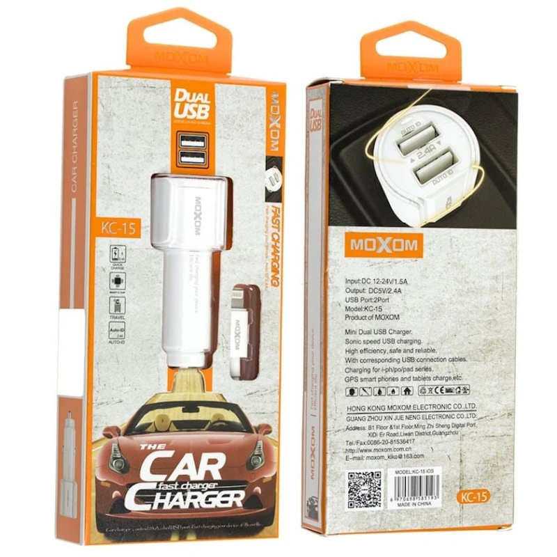 Автомобильное зарядное устройство Moxom KC-15 White