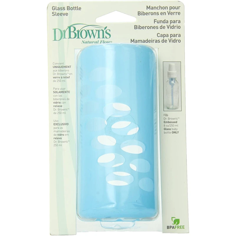 Защитный чехол Dr. Brown's Natural Flow 250 мл, для стеклянных бутылок, голубой Защитный чехол Dr. Brown's Natural Flow 250 мл, для стеклянных бутылок, голубой