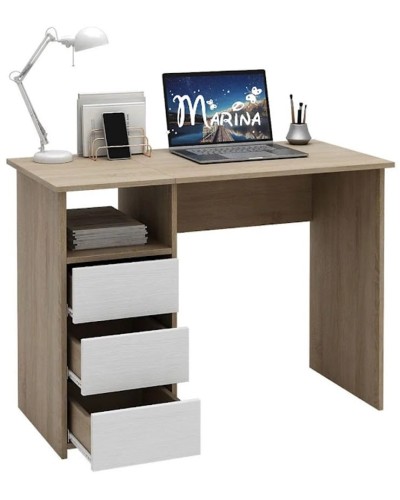 Kompüter masası Marina 3563_M25Stol3PlokiOtkritiyMix, LDSP, 75x52x104 sm, qəhvəyi/ağ