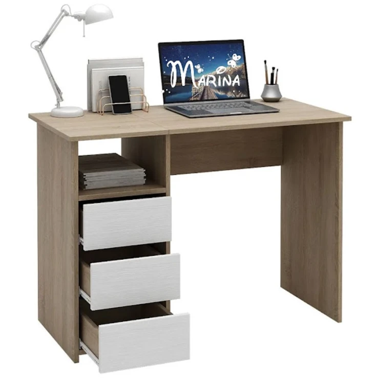 Компьютерный стол Marina 3563_M25Stol3PlokiOtkritiyMix, ЛДСП, 75x52x104 см, коричневый/белый Компьютерный стол Marina 3563_M25Stol3PlokiOtkritiyMix, ЛДСП, 75x52x104 см, коричневый/белый